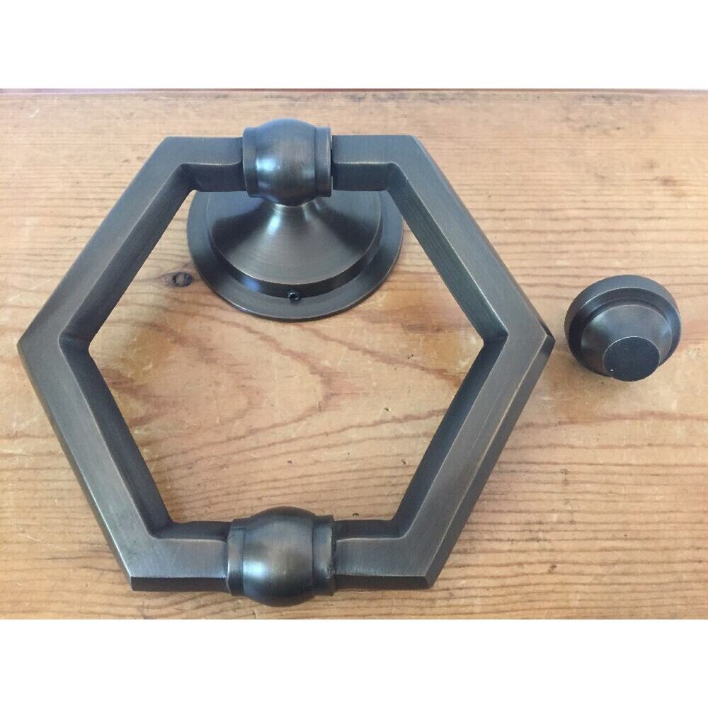 NEW Rejuvenation Hardware Antique Brass Hexagon Large Door Knocker 6" NIB